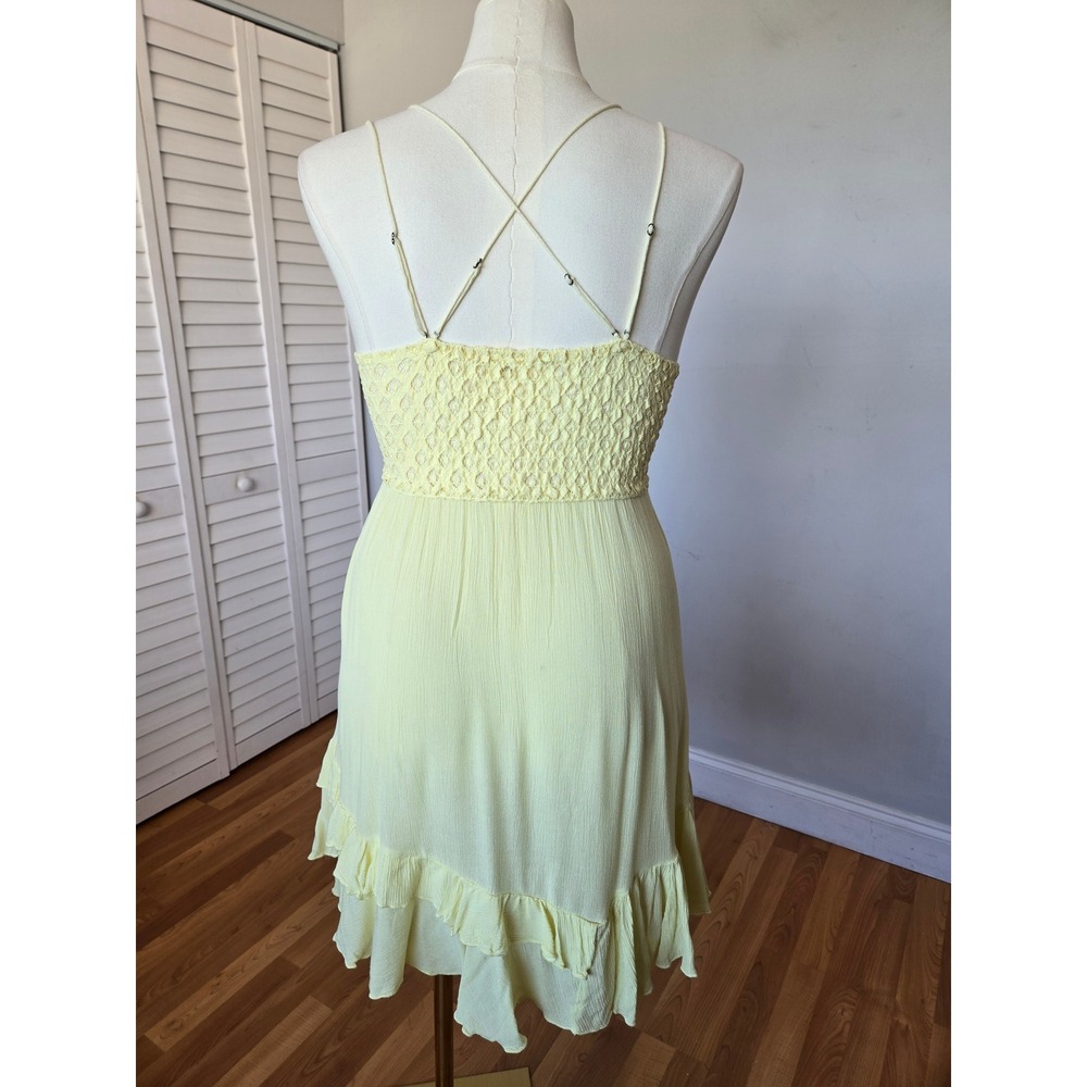 Free People Adella Slip Dress Butter Yellow Lace Mini Dress Size L Boho Coquette - Picture 5 of 9
